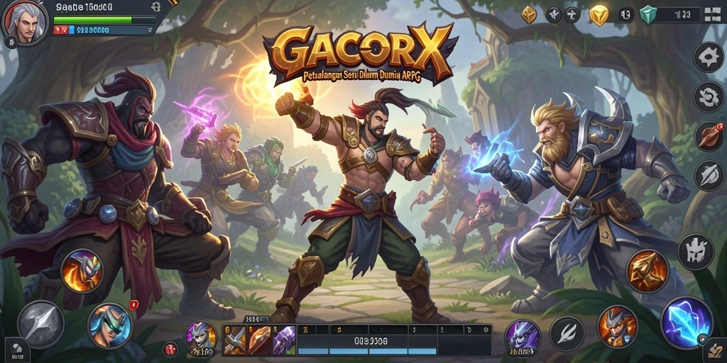 Screenshot gameplay GACORX yang menampilkan pertempuran seru dan karakter unik.