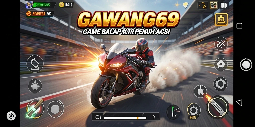 Screenshot gameplay GAWANG69 menampilkan aksi balap motor yang seru.
