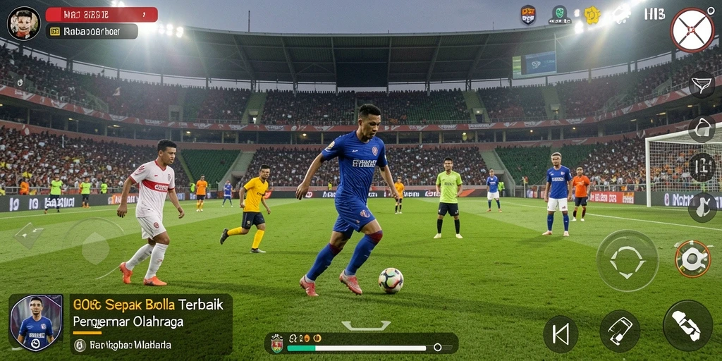 Screenshot HO3 menunjukkan aksi menegangkan dalam permainan sepak bola.