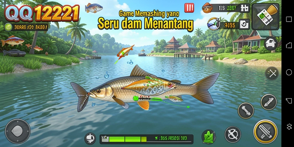 Gameplay QQ1221 yang menyenangkan saat memancing di laut.