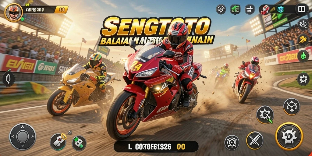 Gameplay menegangkan di SENGTOTO saat balapan motor.