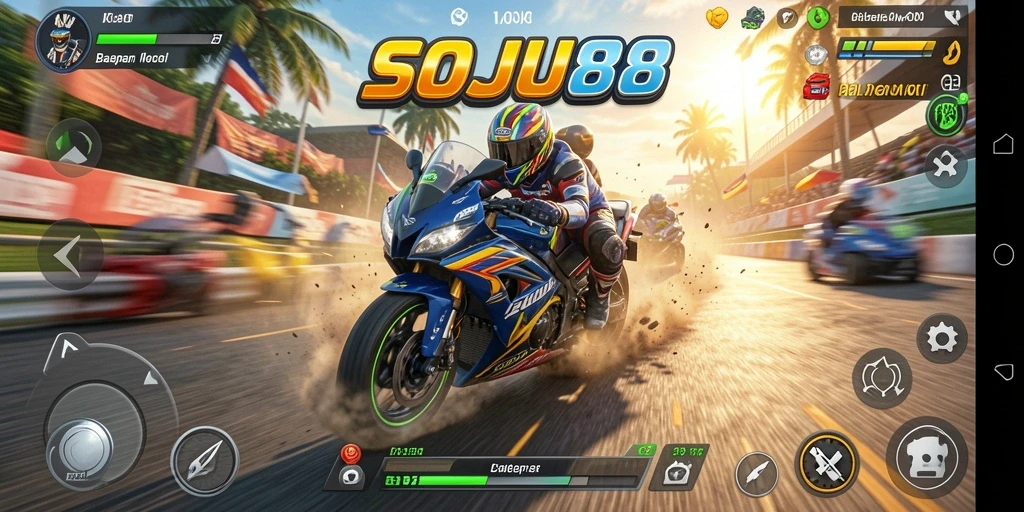 Tampilan gameplay seru balapan motor di SOJU88.