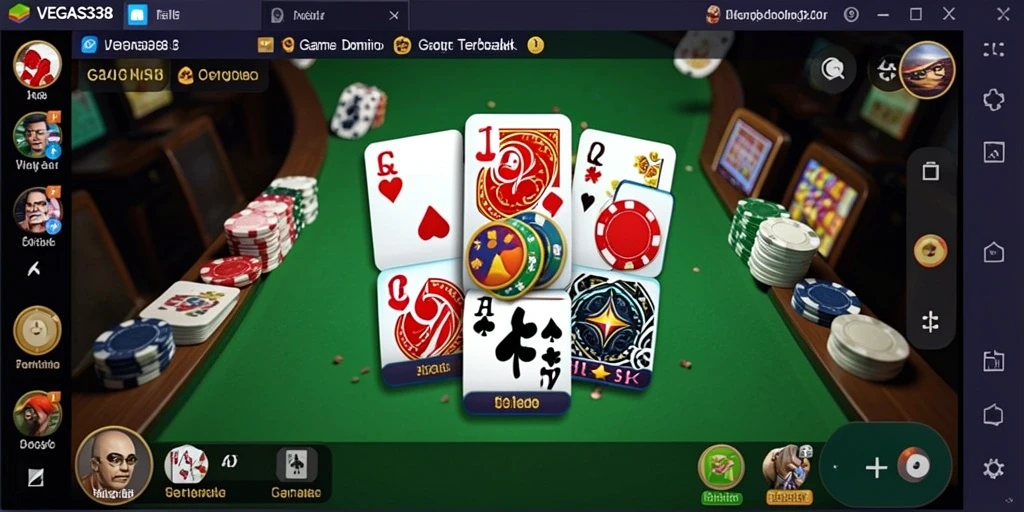 Tampilan gameplay seru dari VEGAS338 yang menampilkan pertarungan strategi Domino.