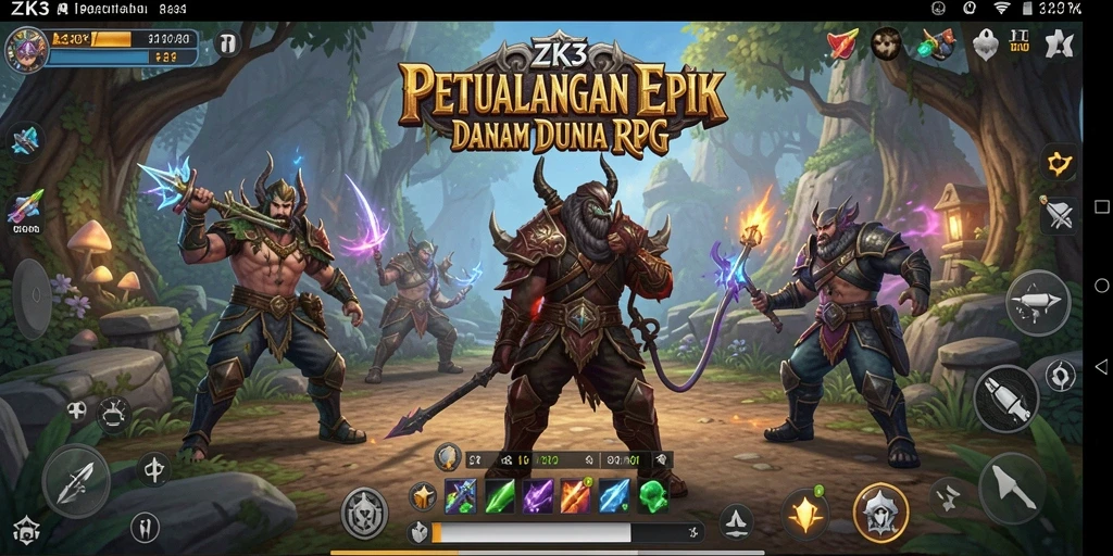 Tangkapan layar ZK3 menampilkan pertarungan epik dalam dunia RPG yang menawan.